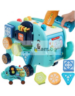 Образователен слон сортер пъзел, манипулационна дъска, блокчета, чук